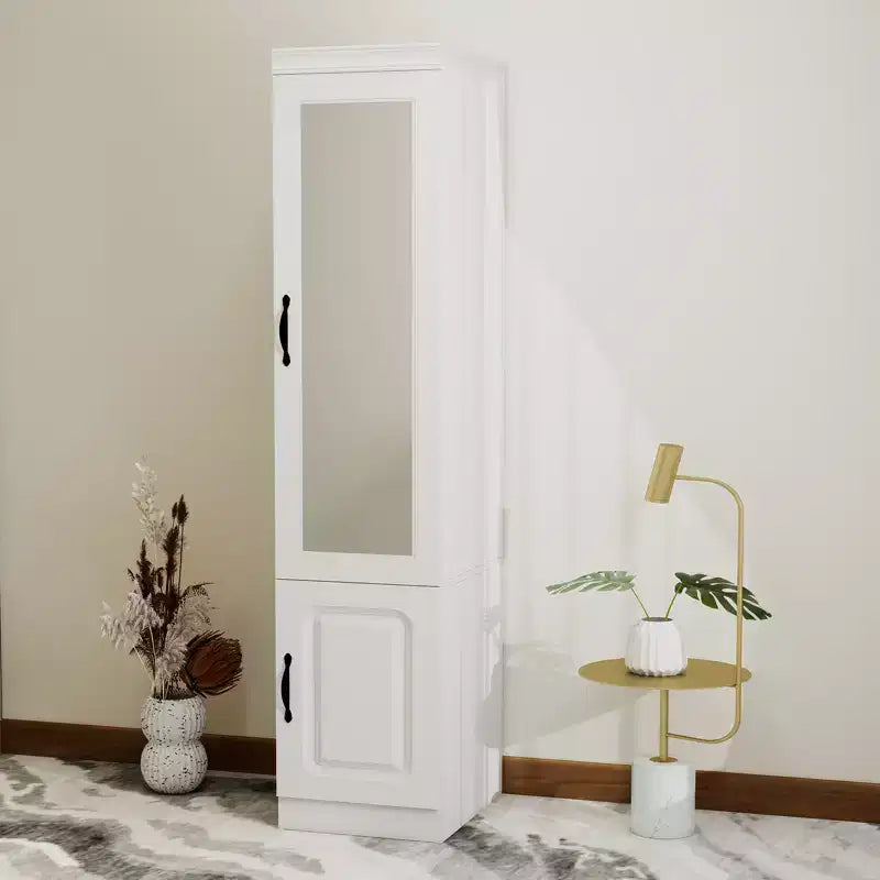 Armoire en bois blanc de 40 cm avec miroir et 2 portes
