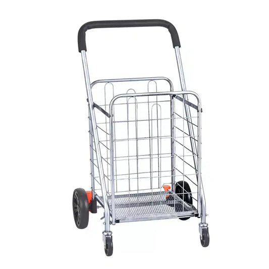 VEVOR Folding Shopping Cart, 66 lbs Max Load Capacity, Grocery Utility Cart with Rolling Swivel Wheels, Heavy Duty Foldable Laundry Basket, Silver