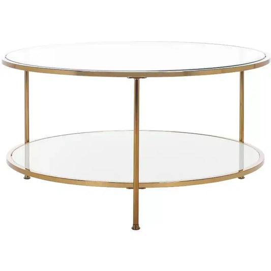 Risa Round Coffee Table with Storage - Gold - SEI