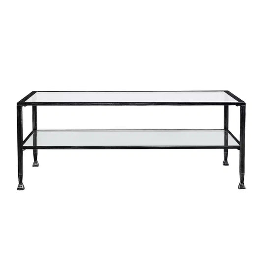 Jaymes Metal/Glass Rectangular Open Shelf Cocktail Table - Black - SEI