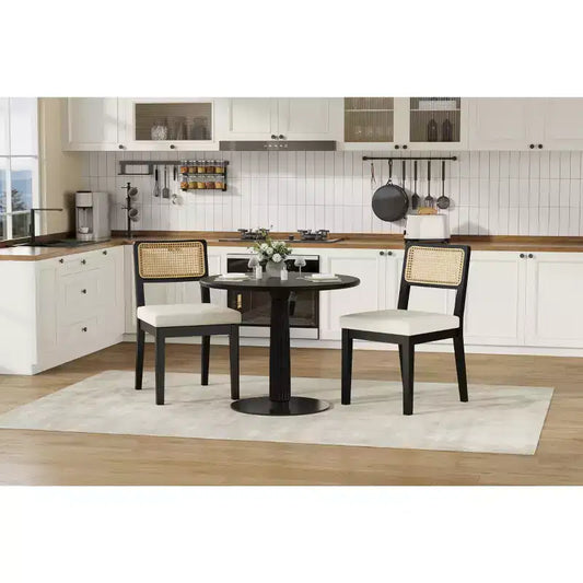Chaises de salle à manger en rotin (lot de 2), chaises de cuisine de style campagne française avec pieds en bois, chaises d'appoint ergonomiques de style Mid-Century