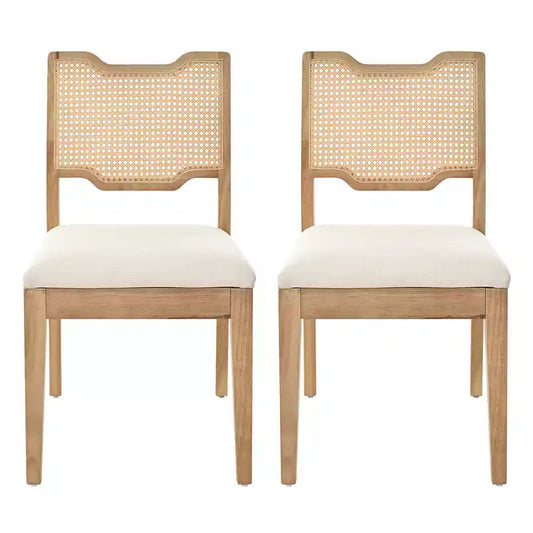 Chaises de salle à manger Lea Farmhouse en rotin et bois d'hévéa rembourrées