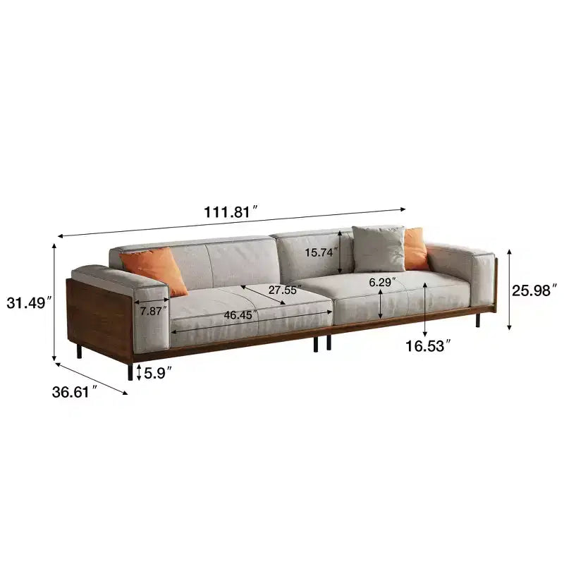 Canapés Modernes du Milieu du Siècle Canapé en coton de 284 cm, adapté au salon, avec 3 oreillers/Gris et housse amovible