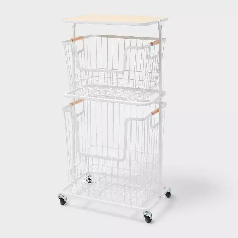 Wire Wood Basket Cart - White - Brightroom™