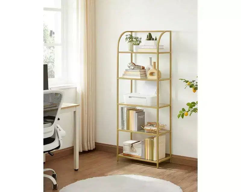 LEDREM 5-Tier Bookshelf Display Shelf with Tempered Glass, Stylish Storage Rack Shelf for Home and Office