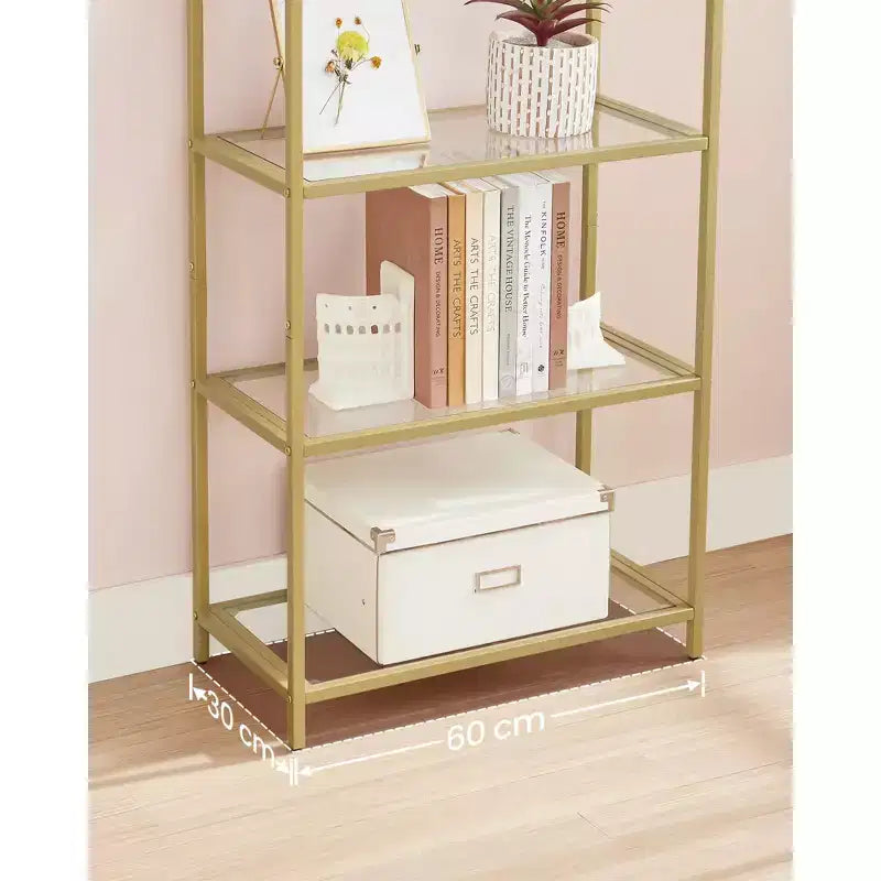 Étagère bibliothèque à 5 niveaux avec verre trempé, étagère de rangement élégante pour la maison et le bureau