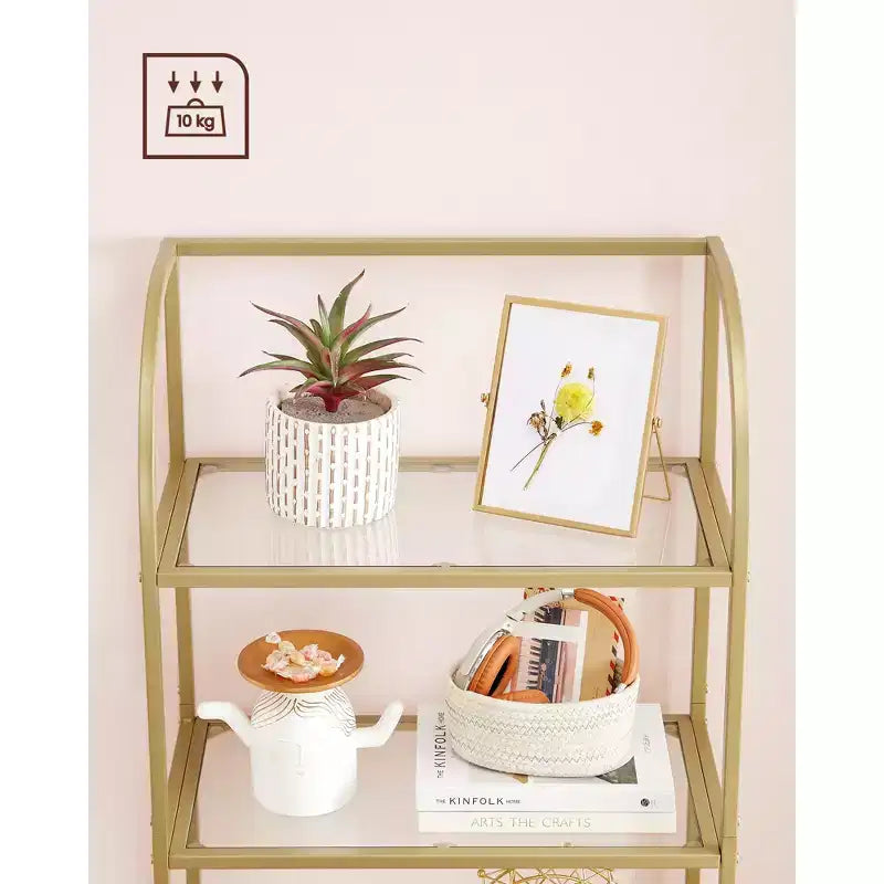 Étagère bibliothèque à 5 niveaux avec verre trempé, étagère de rangement élégante pour la maison et le bureau