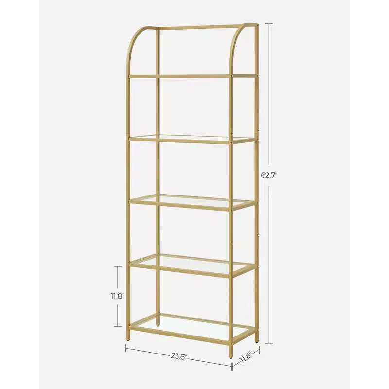 Étagère bibliothèque à 5 niveaux avec verre trempé, étagère de rangement élégante pour la maison et le bureau