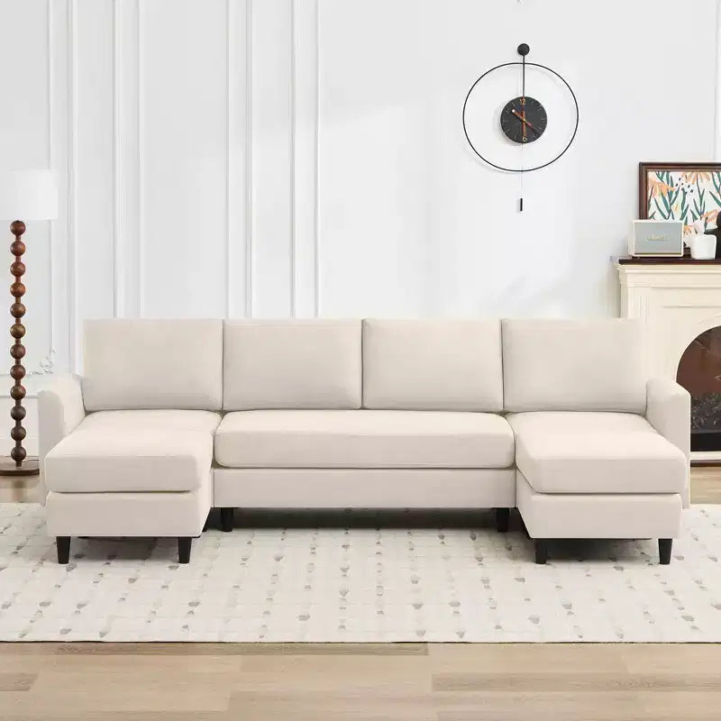 Canapé d'angle en U avec 2 poufs, grand canapé 6 places pour salon, bureau, espace spacieux
