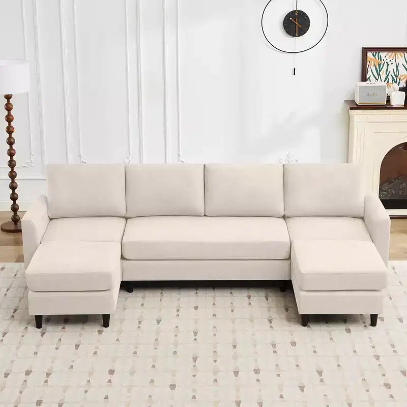 Canapé d'angle en U avec 2 poufs, grand canapé 6 places pour salon, bureau, espace spacieux