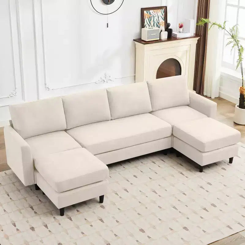 Canapé d'angle en U avec 2 poufs, grand canapé 6 places pour salon, bureau, espace spacieux