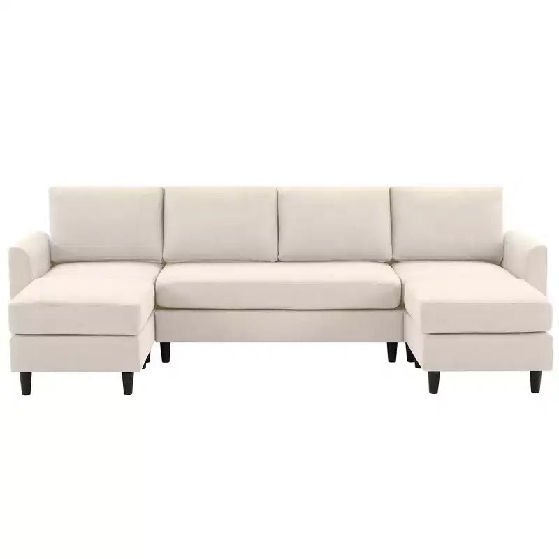 Canapé d'angle en U avec 2 poufs, grand canapé 6 places pour salon, bureau, espace spacieux