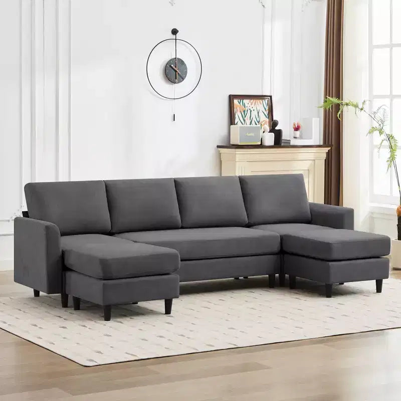 Canapé d'angle en U avec 2 poufs, grand canapé 6 places pour salon, bureau, espace spacieux