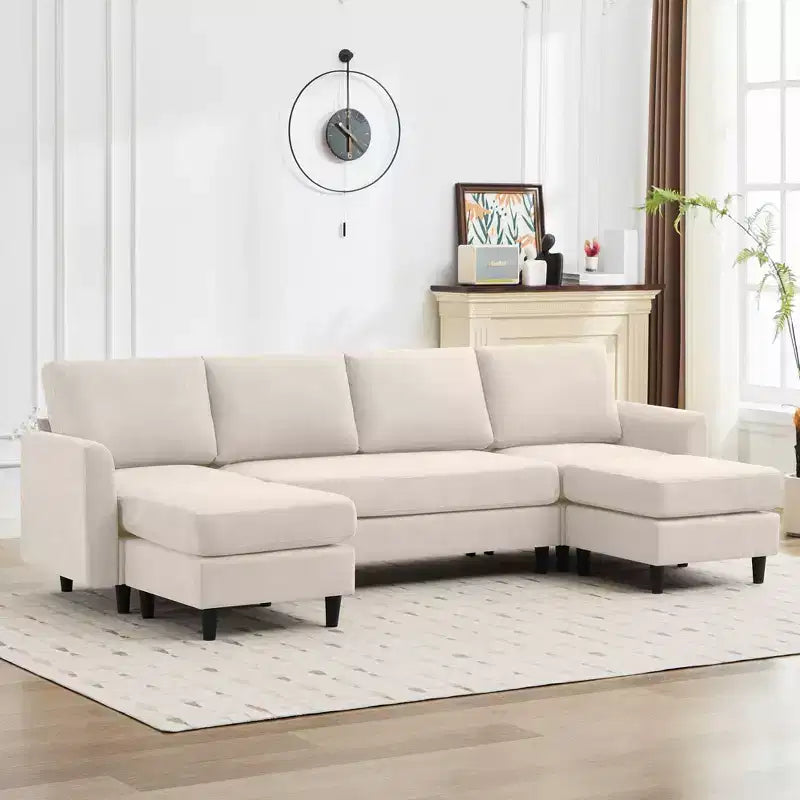 Canapé d'angle en U avec 2 poufs, grand canapé 6 places pour salon, bureau, espace spacieux