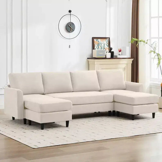 Canapé d'angle en U avec 2 poufs, grand canapé 6 places pour salon, bureau, espace spacieux