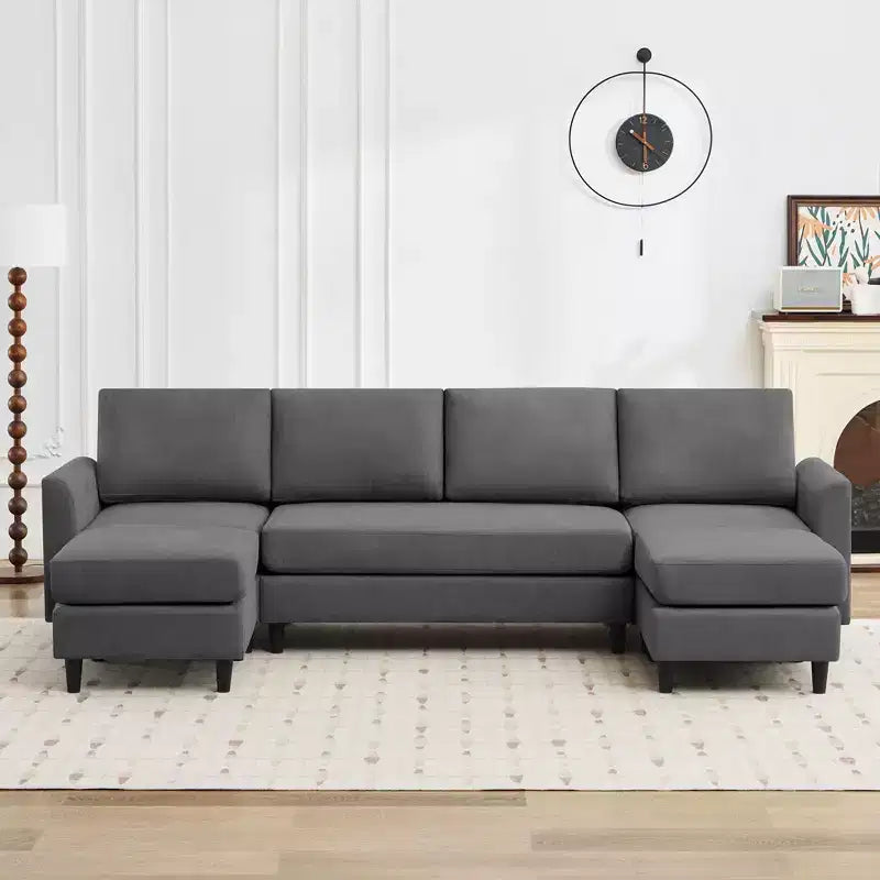 Canapé d'angle en U avec 2 poufs, grand canapé 6 places pour salon, bureau, espace spacieux
