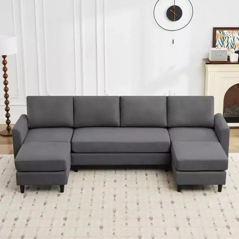 Canapé d'angle en U avec 2 poufs, grand canapé 6 places pour salon, bureau, espace spacieux