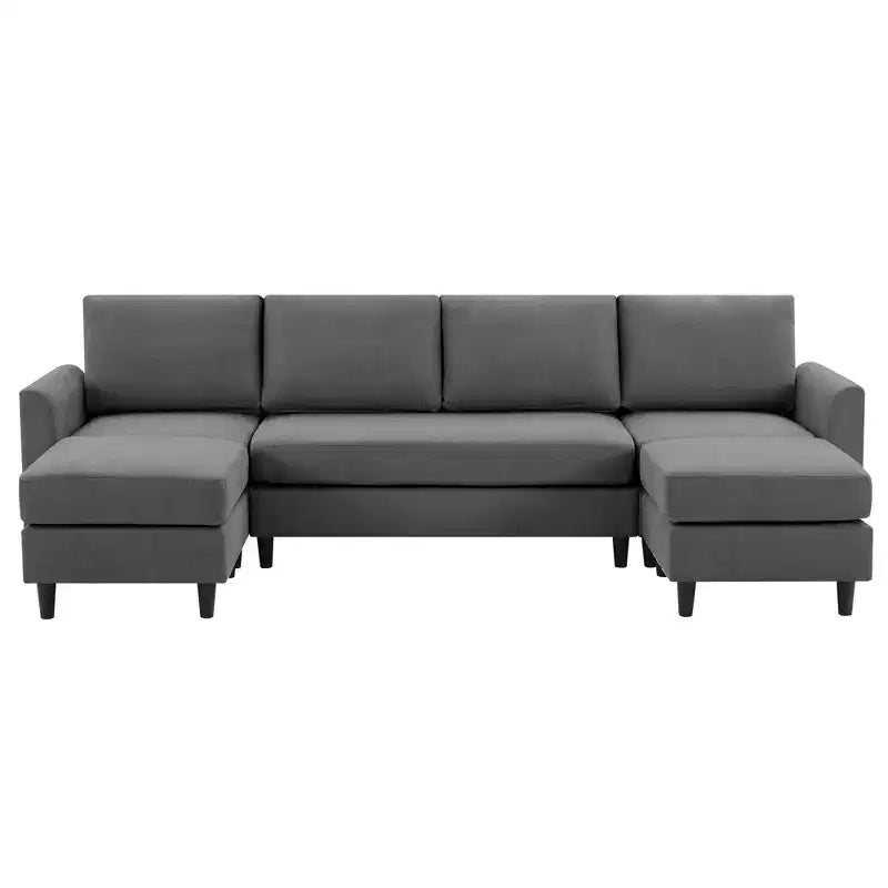 Canapé d'angle en U avec 2 poufs, grand canapé 6 places pour salon, bureau, espace spacieux