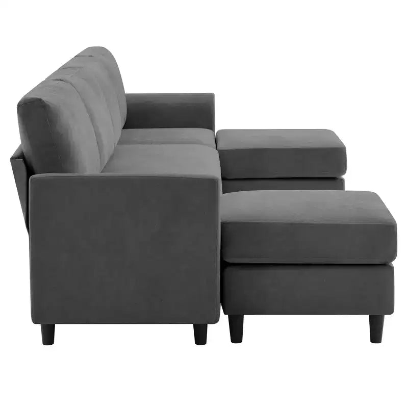 Canapé d'angle en U avec 2 poufs, grand canapé 6 places pour salon, bureau, espace spacieux