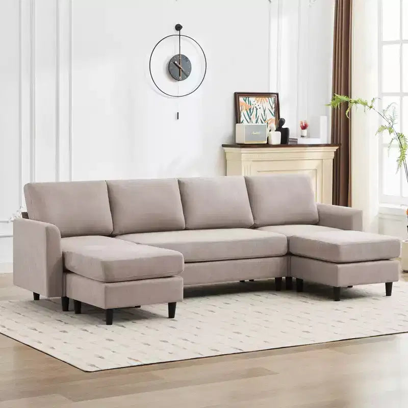 Canapé d'angle en U avec 2 poufs, grand canapé 6 places pour salon, bureau, espace spacieux