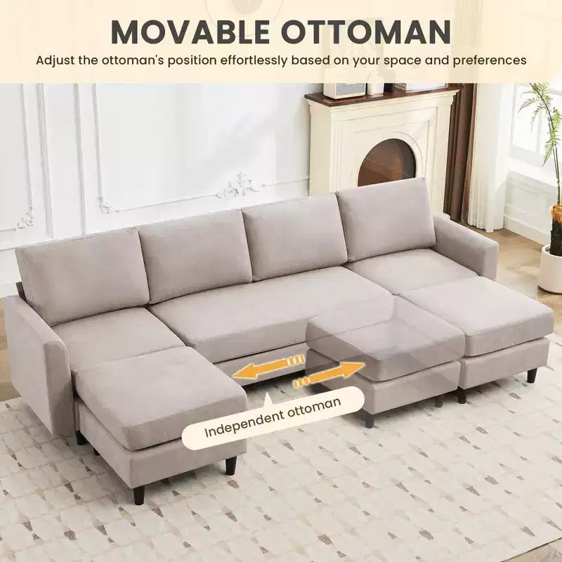 Canapé d'angle en U avec 2 poufs, grand canapé 6 places pour salon, bureau, espace spacieux