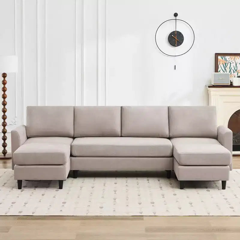 Canapé d'angle en U avec 2 poufs, grand canapé 6 places pour salon, bureau, espace spacieux