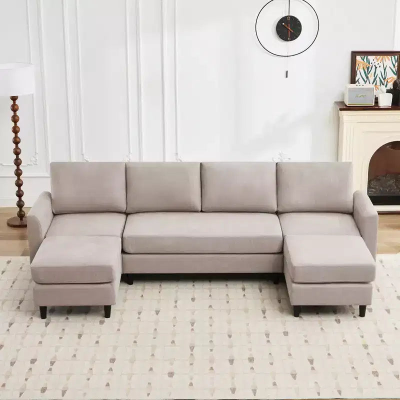 Canapé d'angle en U avec 2 poufs, grand canapé 6 places pour salon, bureau, espace spacieux