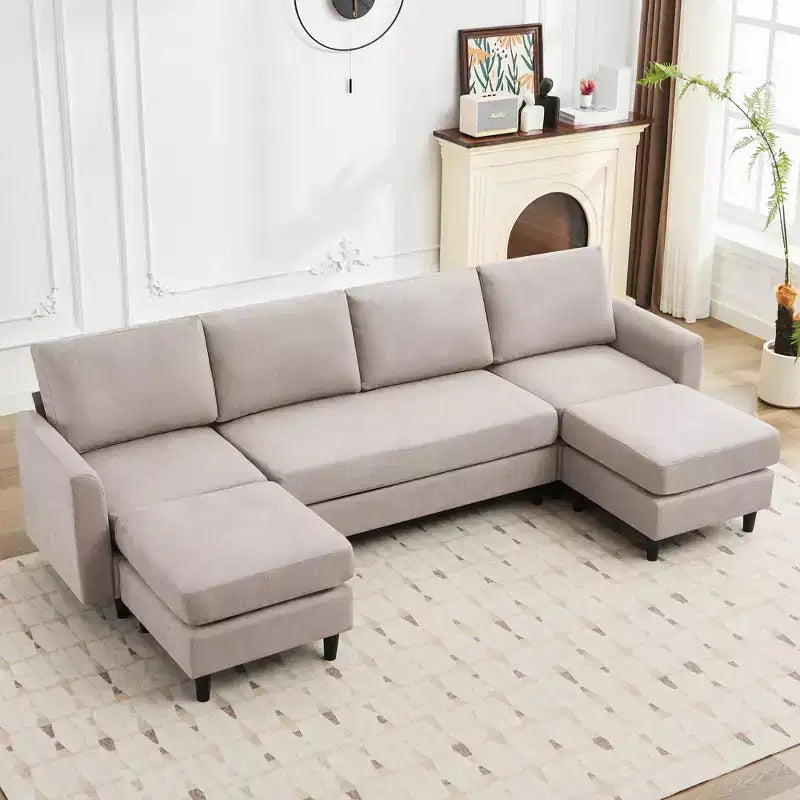 Canapé d'angle en U avec 2 poufs, grand canapé 6 places pour salon, bureau, espace spacieux