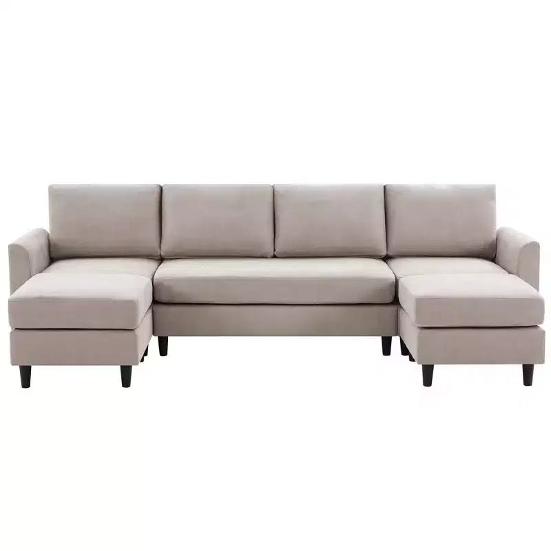 Canapé d'angle en U avec 2 poufs, grand canapé 6 places pour salon, bureau, espace spacieux