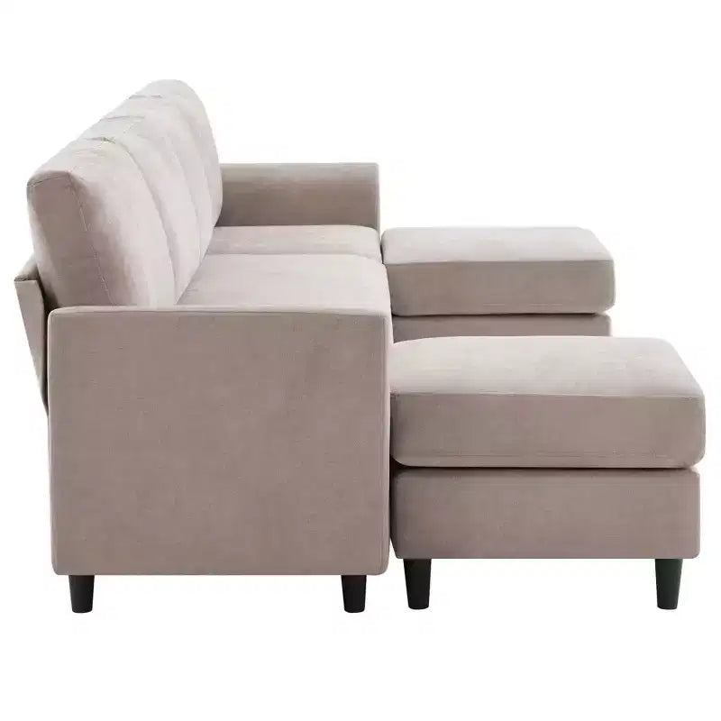 Canapé d'angle en U avec 2 poufs, grand canapé 6 places pour salon, bureau, espace spacieux