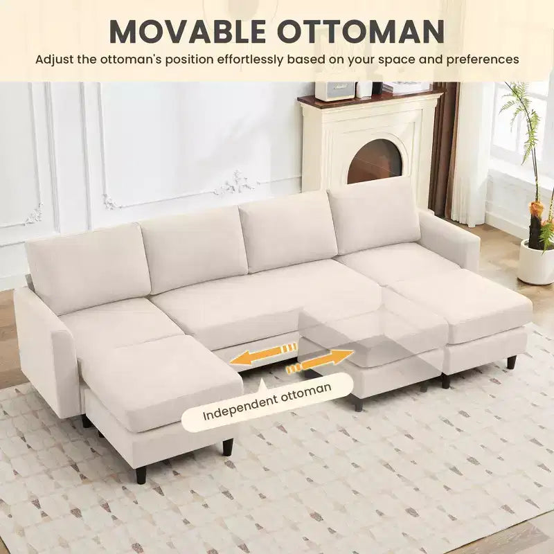 Canapé d'angle en U avec 2 poufs, grand canapé 6 places pour salon, bureau, espace spacieux