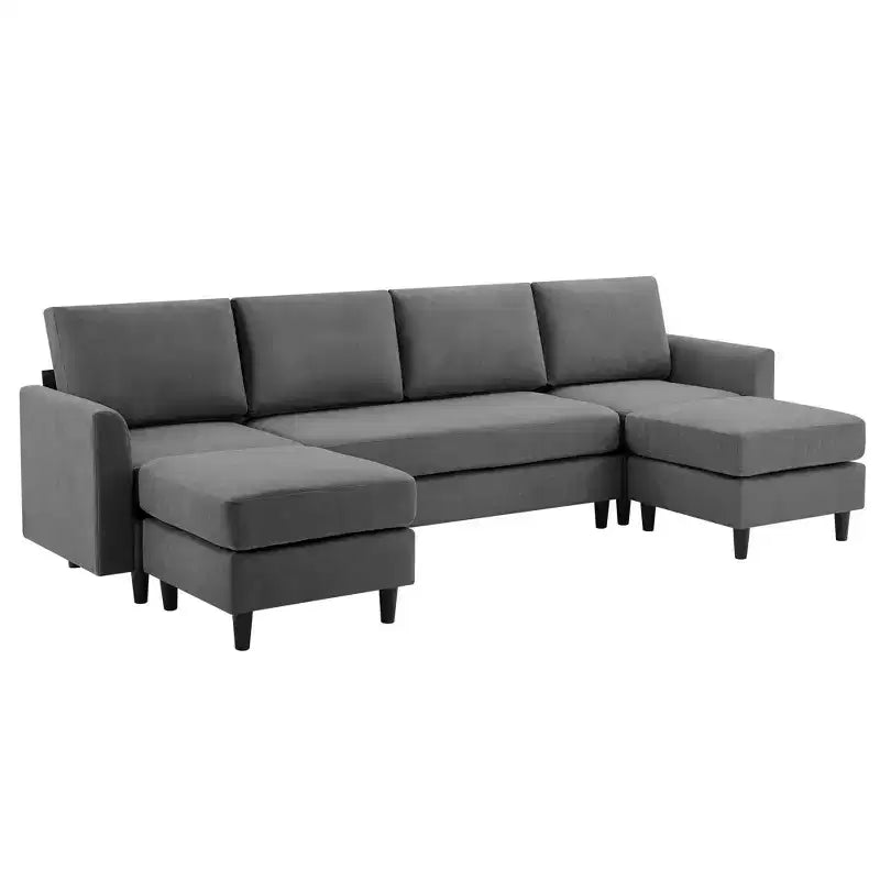 Canapé d'angle en U avec 2 poufs, grand canapé 6 places pour salon, bureau, espace spacieux