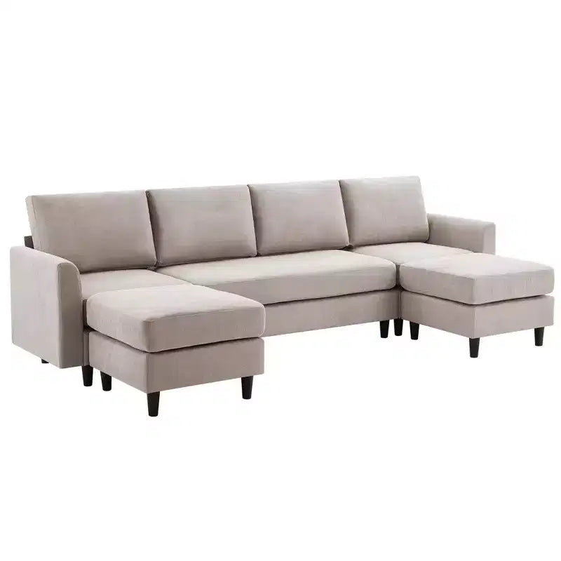 Canapé d'angle en U avec 2 poufs, grand canapé 6 places pour salon, bureau, espace spacieux