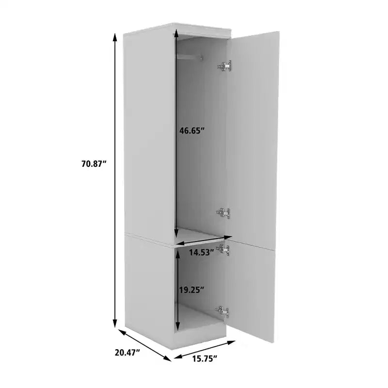 Armoire en bois blanc de 40 cm avec miroir et 2 portes