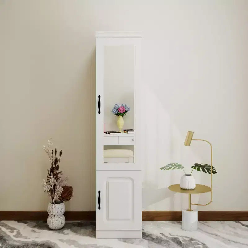 Armoire en bois blanc de 40 cm avec miroir et 2 portes