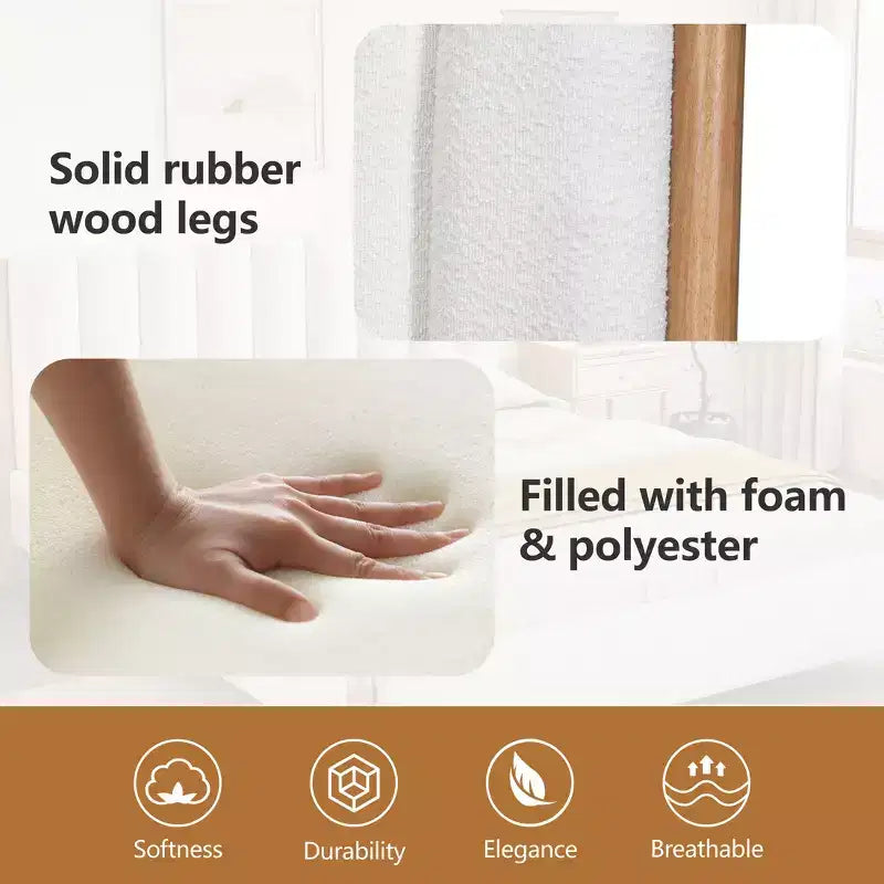 Lit plateforme Witt moderne en bois et tissu bouclé avec tête de lit à rayures verticales, blanc