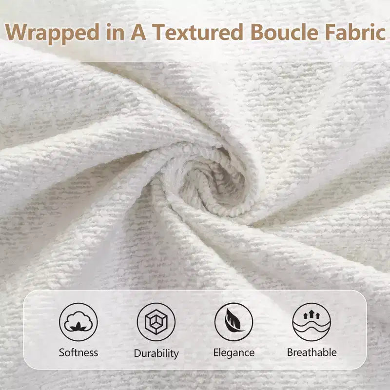 Lit plateforme Witt moderne en bois et tissu bouclé avec tête de lit à rayures verticales, blanc