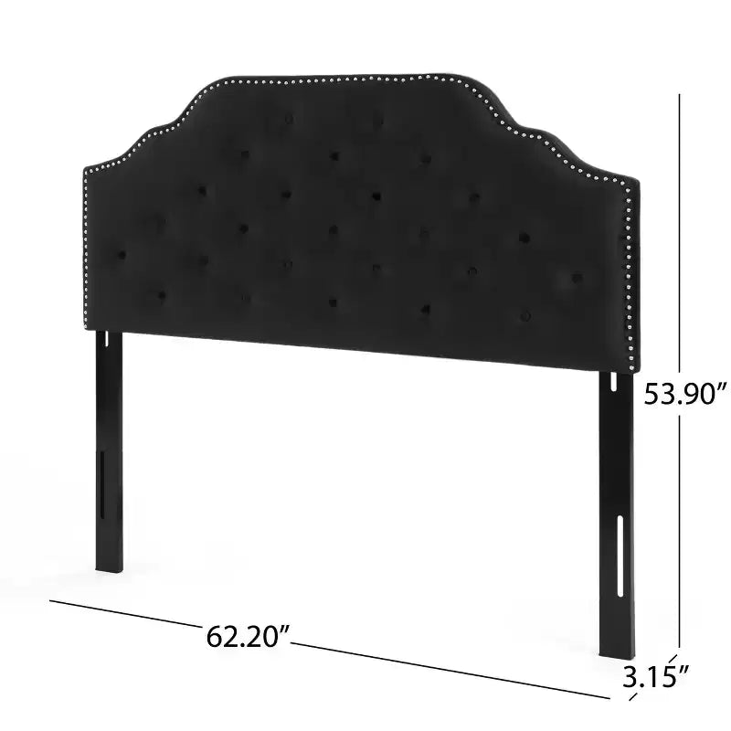 Tête de lit capitonnée Luella avec clous décoratifs – Grand lit/Très grand lit