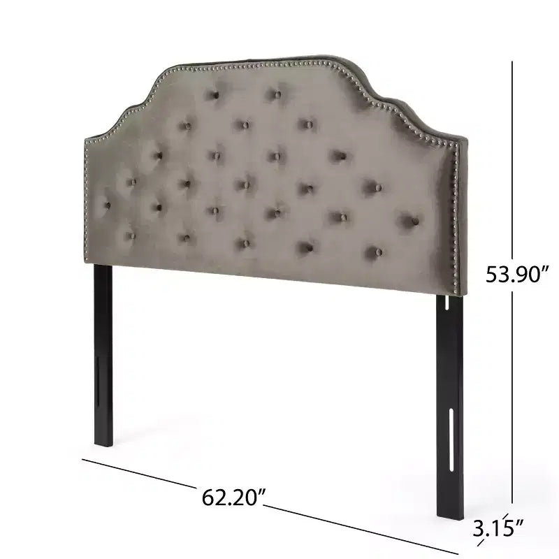 Tête de lit capitonnée Luella avec clous décoratifs – Grand lit/Très grand lit