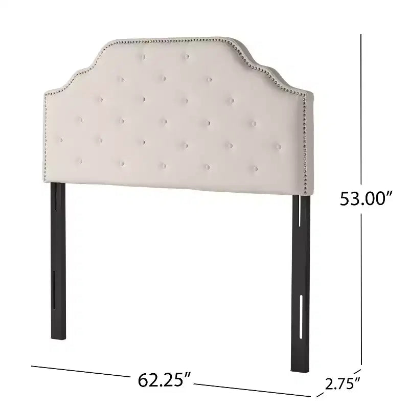 Tête de lit capitonnée Luella avec clous décoratifs – Grand lit/Très grand lit