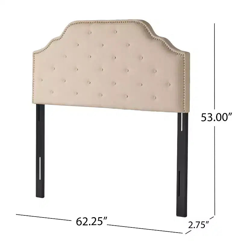 Tête de lit capitonnée Luella avec clous décoratifs – Grand lit/Très grand lit