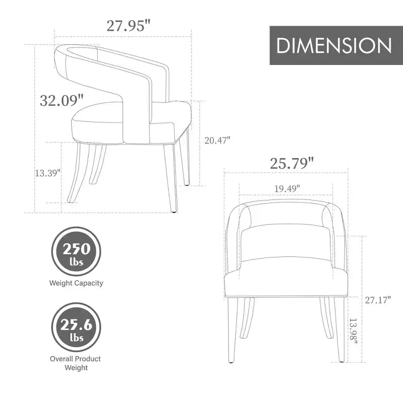 Chaises de salle à manger capitonnées modernes en forme de tonneau