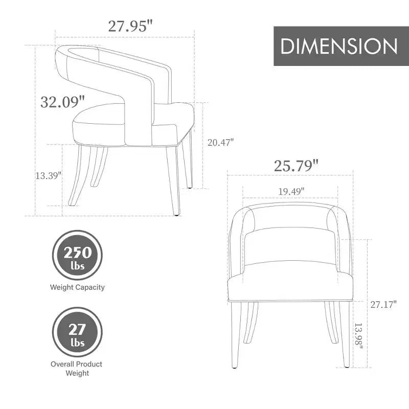 Chaises de salle à manger capitonnées modernes en forme de tonneau