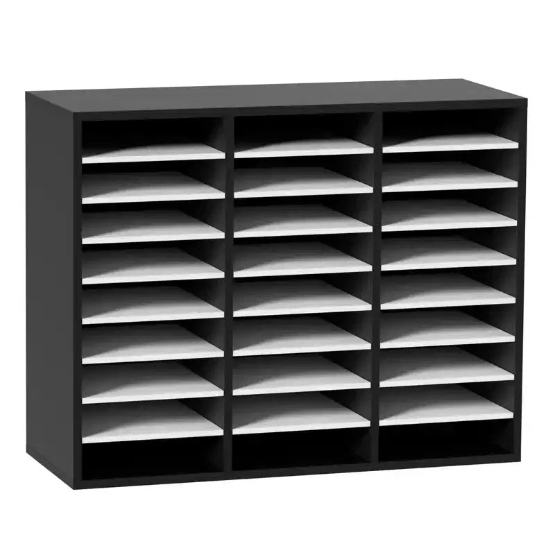 VEVOR 27 Compartments Wood Literature Organizer, Adjustable Shelves, Medium Density Fiberboard Mail Center, Office Home School Storage, Black+White