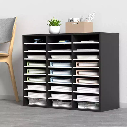 Organisateur de documents en bois à 27 compartiments, étagères réglables, centre de courrier en panneau de fibres à densité moyenne, rangement pour bureau, maison, école, noir et blanc