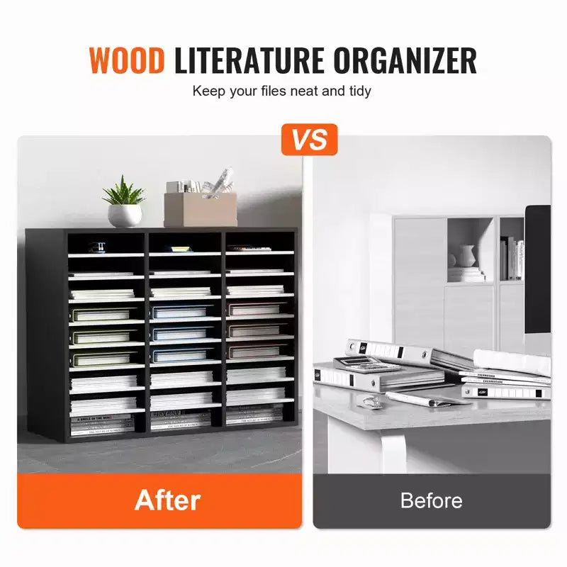 Organisateur de documents en bois à 27 compartiments, étagères réglables, centre de courrier en panneau de fibres à densité moyenne, rangement pour bureau, maison, école, noir et blanc