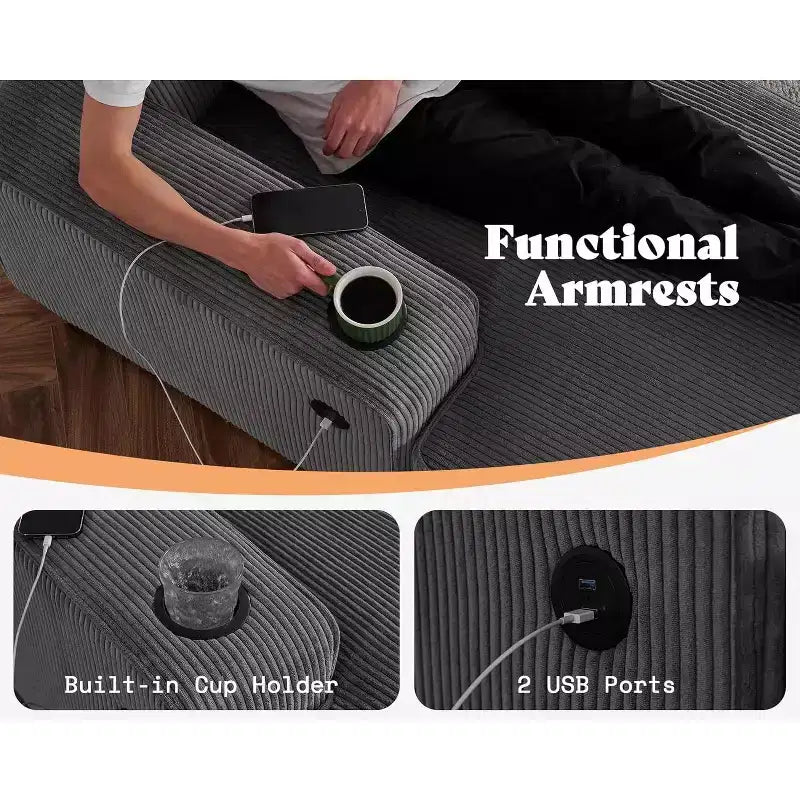Canapé sectionnel avec ports USB et rangement