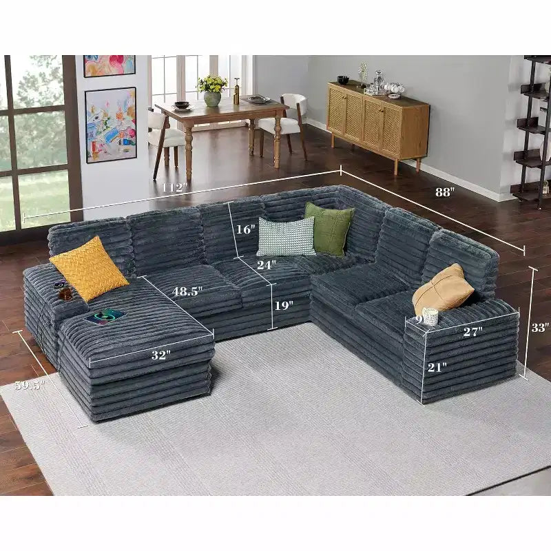 Canapé sectionnel avec ports USB et rangement