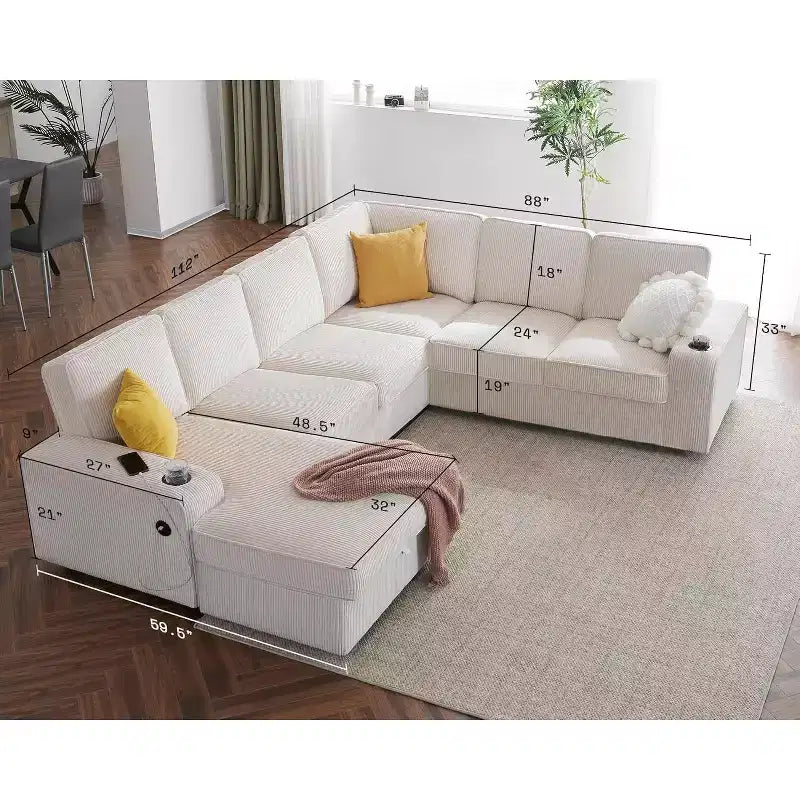 Canapé sectionnel avec ports USB et rangement