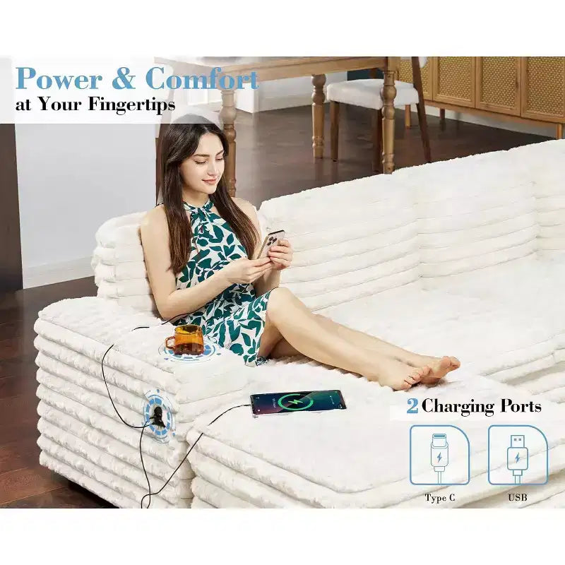 Canapé sectionnel avec ports USB et rangement